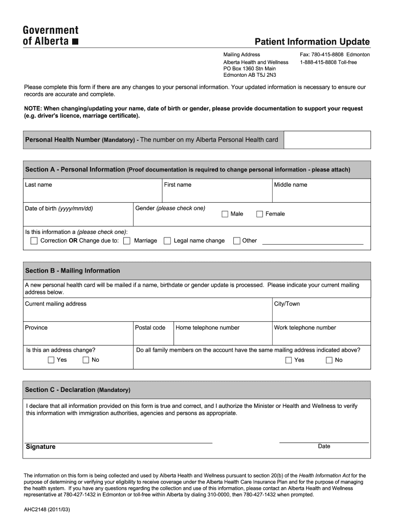 Alberta Health Update Fill Out And Sign Printable PDF Template SignNow