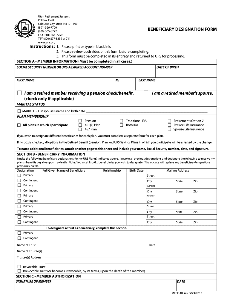 Beneficiary Designation Form Template Fill Out And Sign Printable PDF