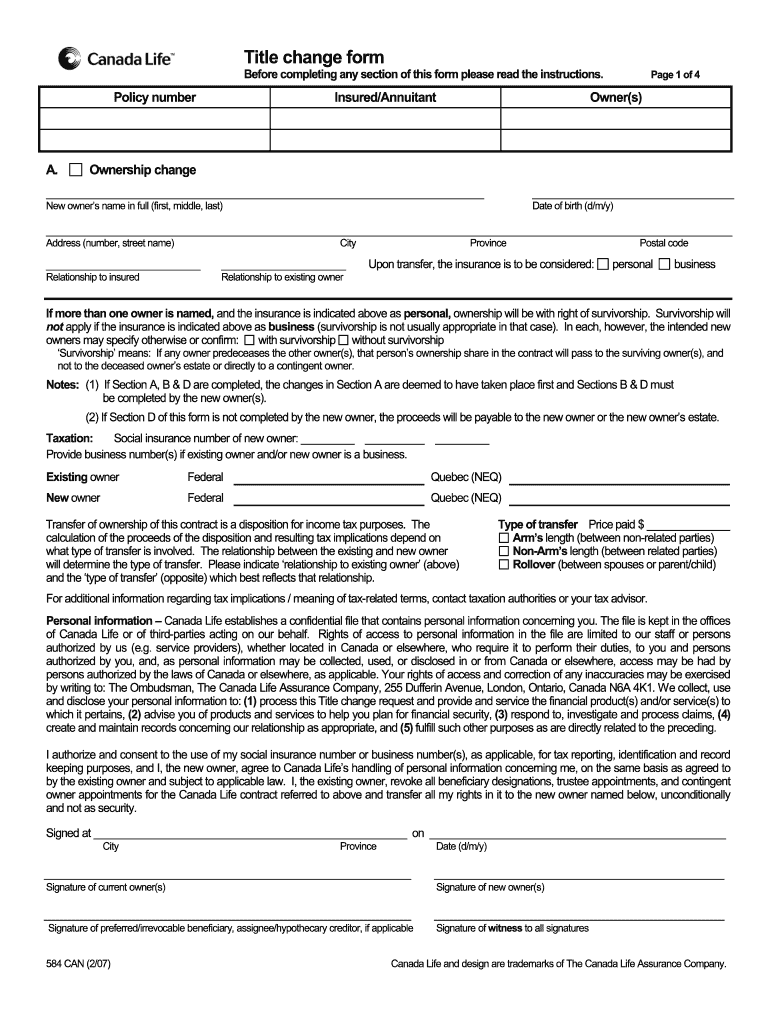 Canada Life Beneficiary Change Form Fill Out And Sign Printable PDF