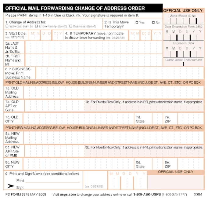 Change Of Address Post Office Form Print What Does Ps Form 3575 Mail 