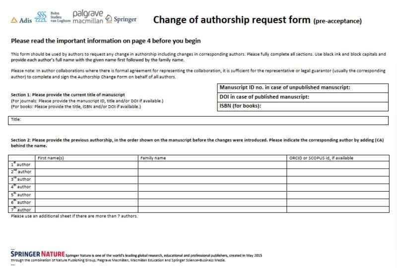 change Of Authorship Request Form