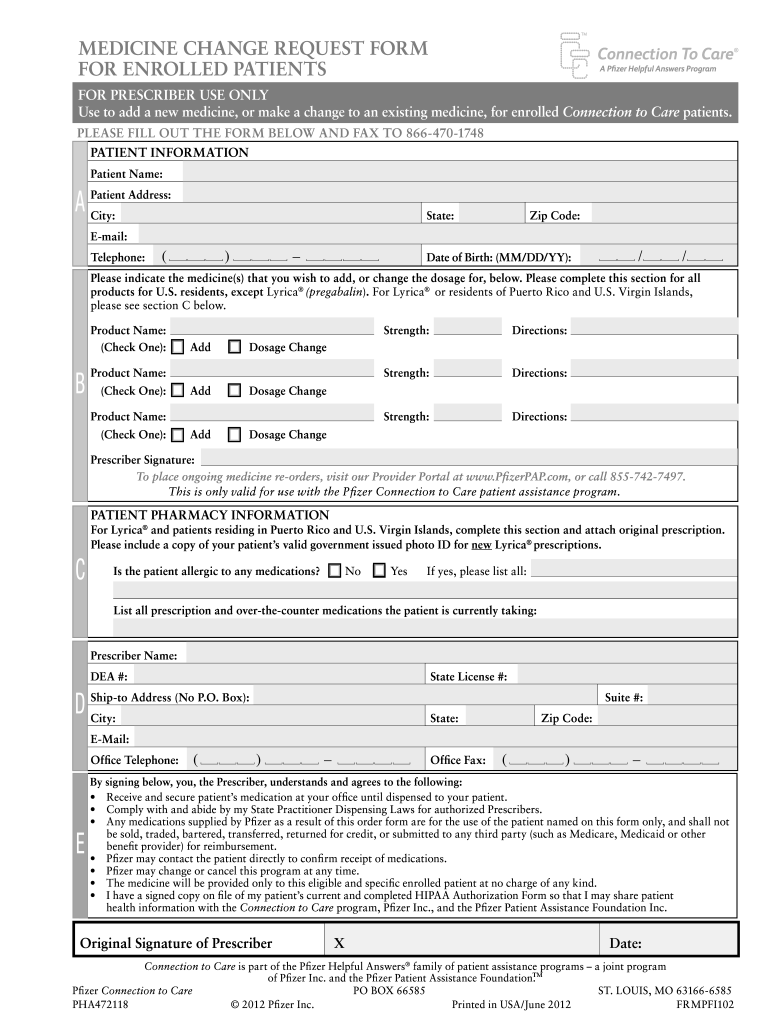 Connect To Care Pfizer Medication Change Request Form 2020 2021 Fill