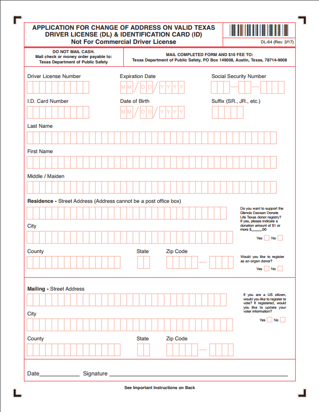 DMV Change Of Address Texas Edit Forms Online PDFFormPro