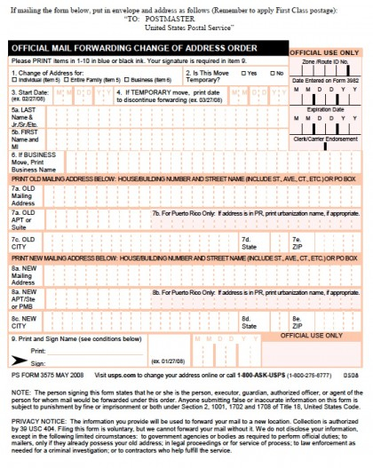 Download USPS Change Of Address Form PS Form 3575 PDF WikiDownload