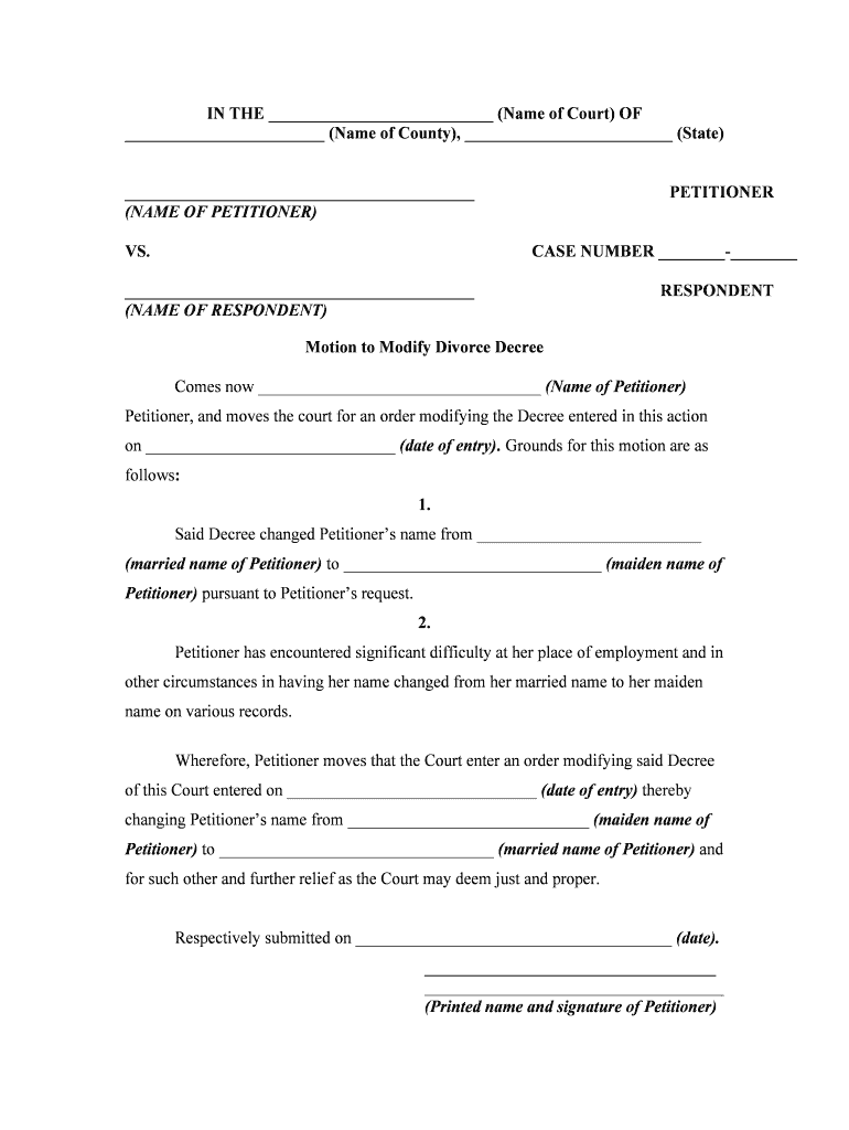 Fill Edit And Print Motion To Modify Or Amend Divorce Decree To Change 