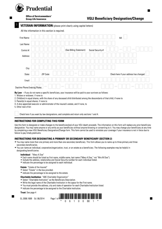 Fillable Vgli Beneficiary Designation change Form Printable Pdf Download