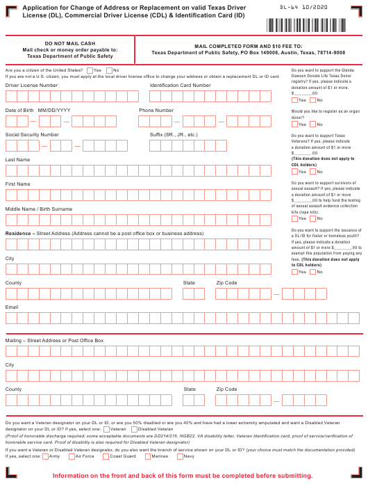 Form DL 64 Download Fillable PDF Or Fill Online Application For Change 