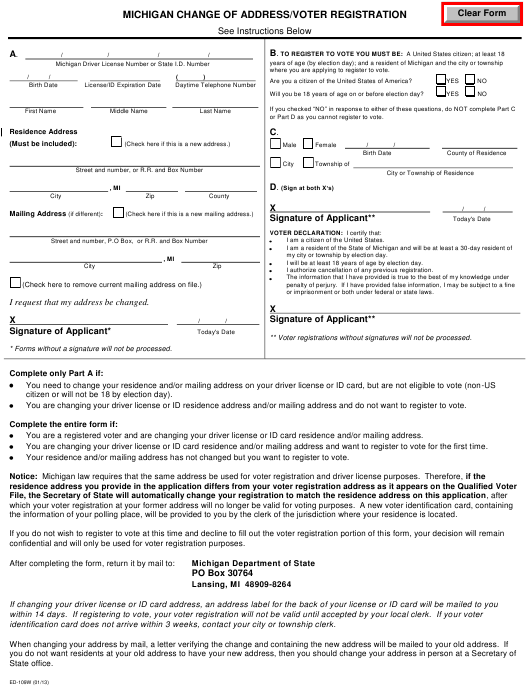 Form ED 109W Download Fillable PDF Or Fill Online Michigan Change Of