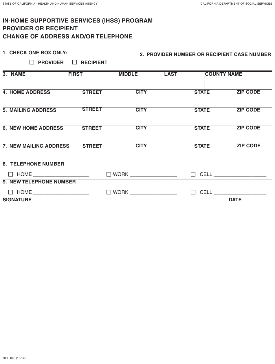Form SOC840 Download Fillable PDF Or Fill Online In home Supportive