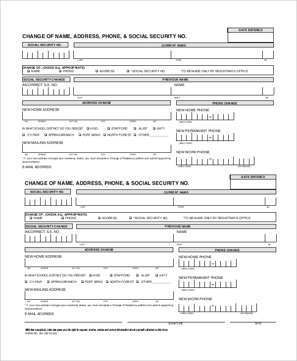 FREE 7 Sample Social Security Change Of Address In PDF