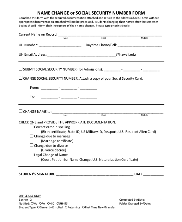 FREE 7 Sample Social Security Name Change Forms In PDF