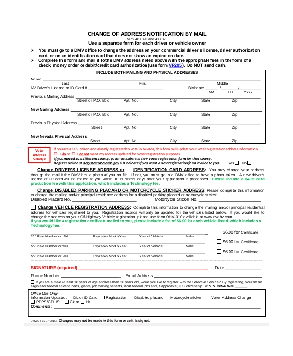 FREE 8 Sample DMV Change Of Address Forms In PDF