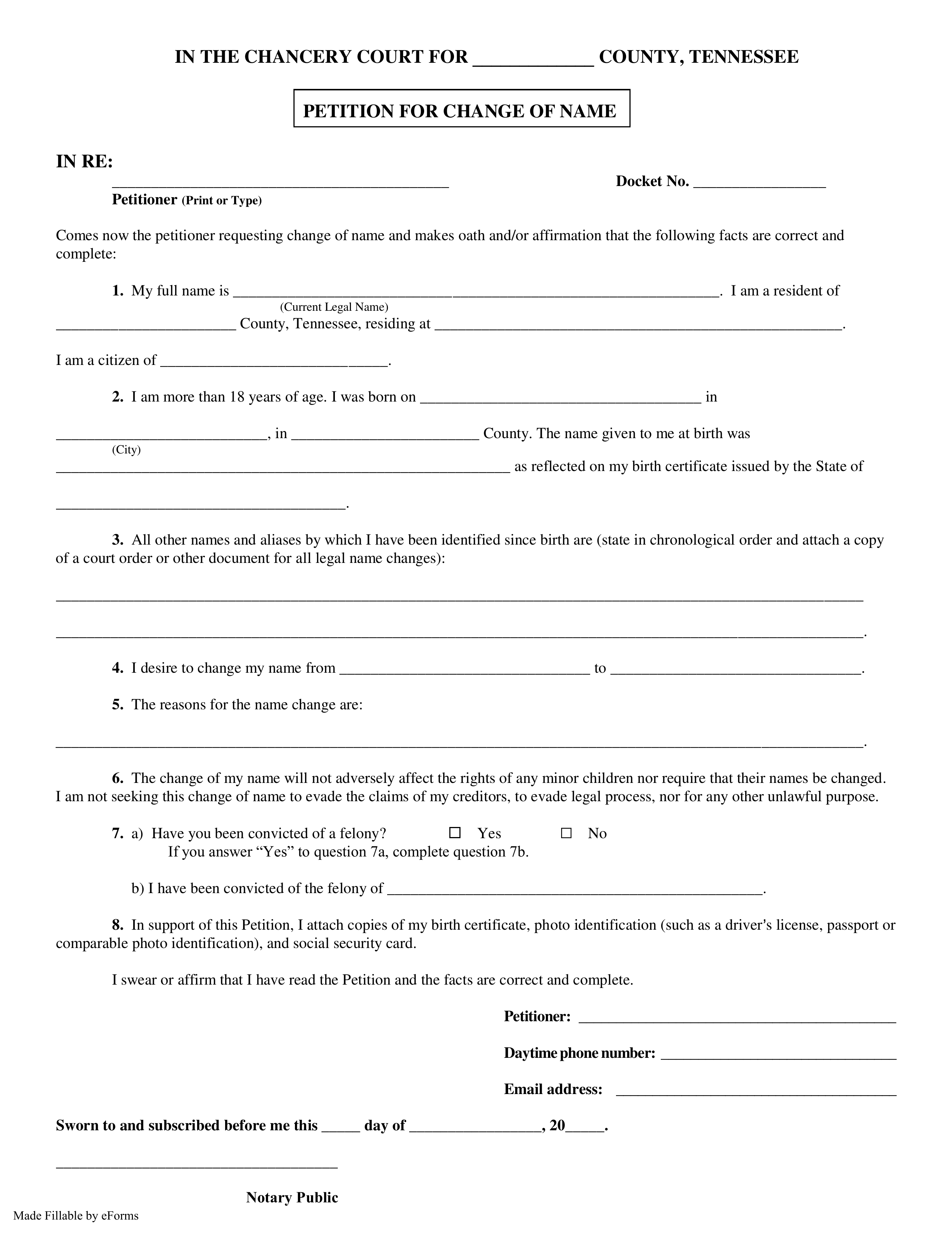Free Tennessee Name Change Forms How To Change Your Name In TN PDF