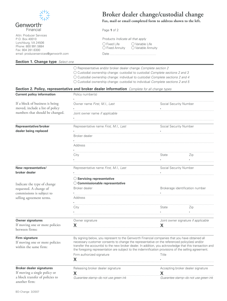Genworth Change Of Broker Form Fill Out And Sign Printable PDF