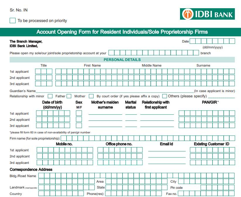 IDBI Bank Forms Account Open 2021 2022 EduVark