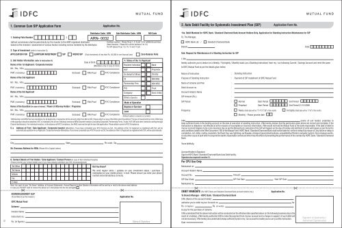 IDFC Mutual Fund Common Application Form pdf Rrfinance