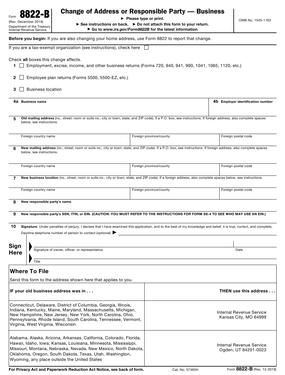 IRS Form 8822 B Download Fillable PDF Or Fill Online Change Of Address