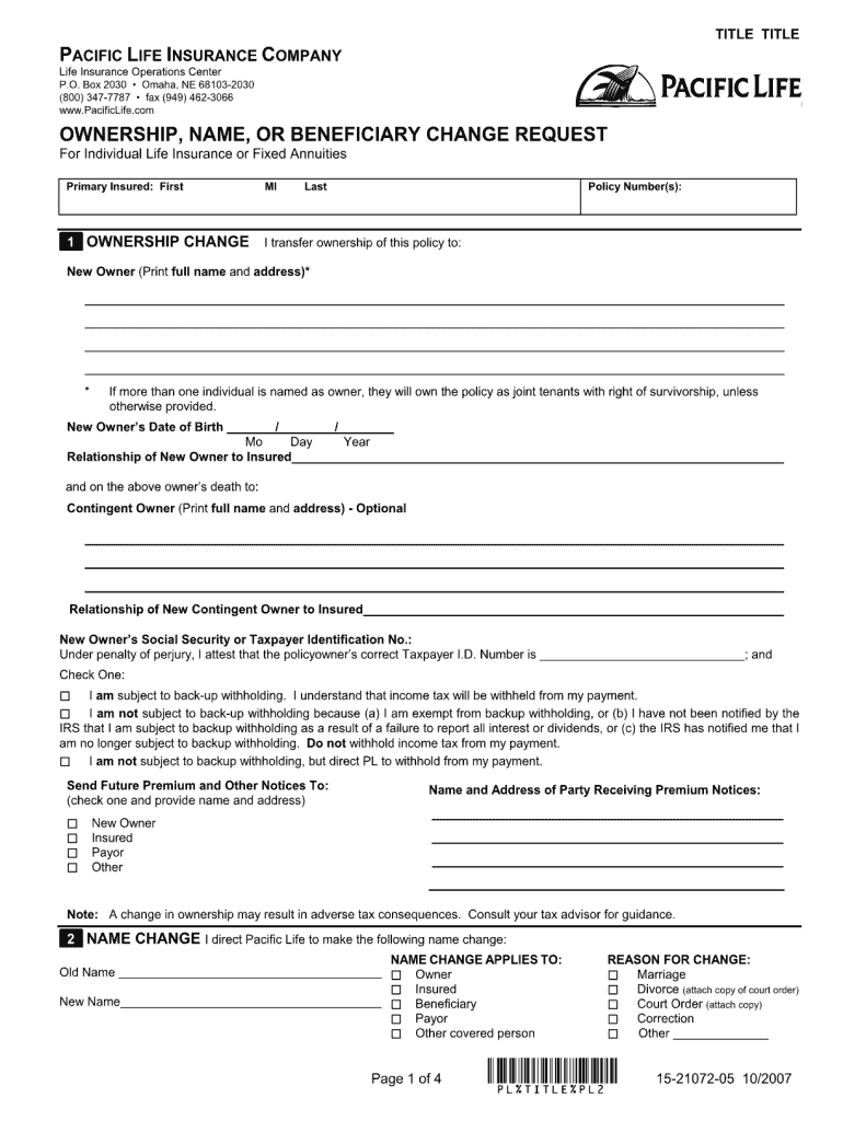 Pacific Life Beneficiary Change Form Fill Out And Sign Printable PDF