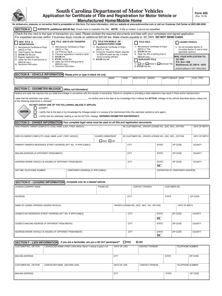Scdmv Form 400 Fill Out And Sign Printable PDF Template SignNow