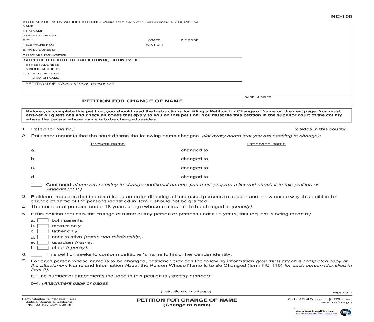 This Is A California Form That Can Be Used For Name Change Within