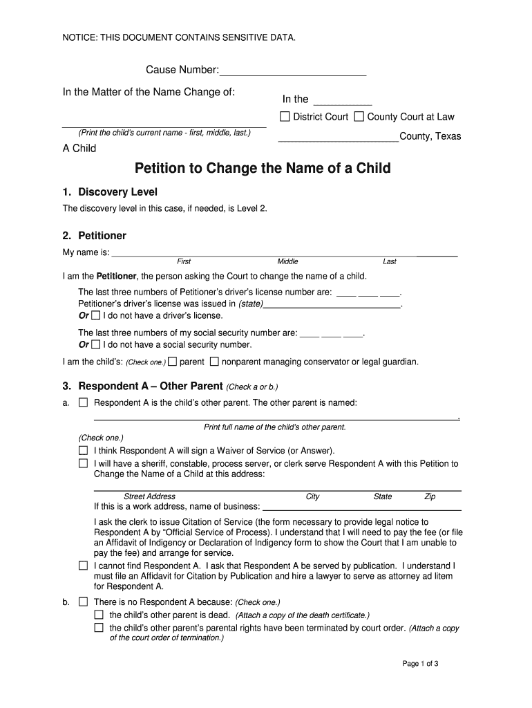 TX Petition To Change The Name Of A Child Complete Legal Document