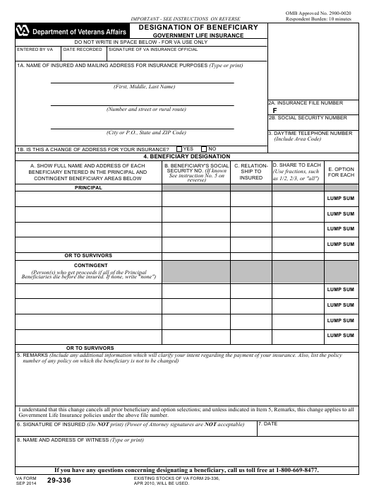 VA Form 29336 Download Fillable PDF Or Fill Online Designation Of