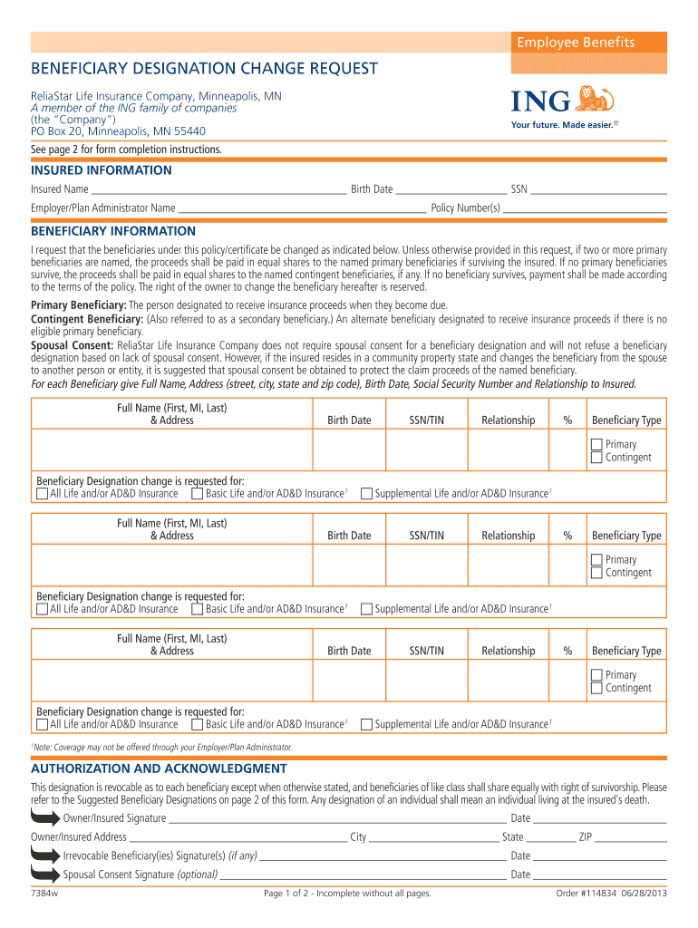 Voya Beneficiary Forms Fill Online Printable Fillable Blank