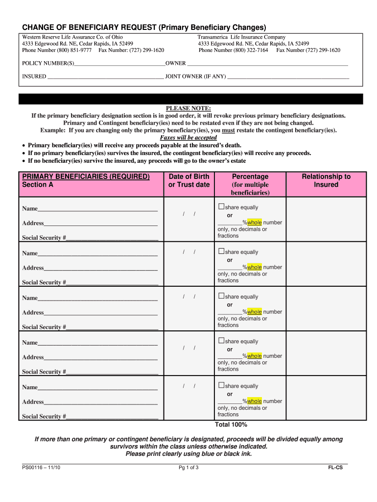 Western Form Change Beneficiary Fill Online Printable Fillable 